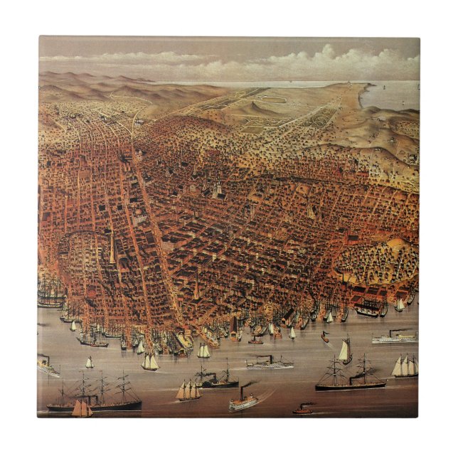 Antique Aerial Karta of San Francisco, Kalifornien Kakelplatta (Framsidan)
