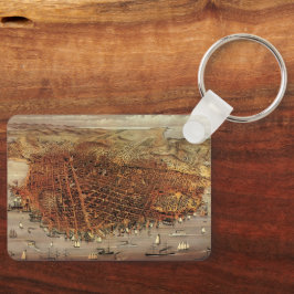 Antique Aerial Karta of San Francisco, Kalifornien Nyckelring