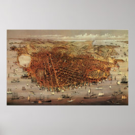 Antique Aerial Karta of San Francisco, Kalifornien Poster