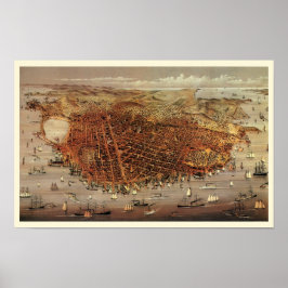 Antique Aerial Karta of San Francisco, Kalifornien Poster