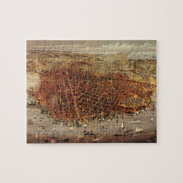 Antique Aerial Karta of San Francisco, Kalifornien Pussel (Horisontell)