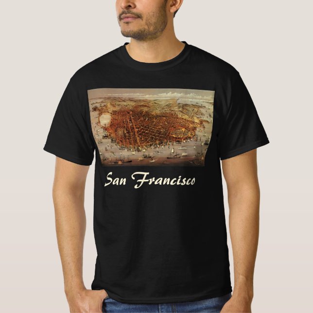 Antique Aerial Karta of San Francisco, Kalifornien T Shirt (Framsida)