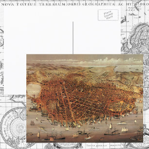 Antique Aerial Karta of San Francisco, Kalifornien Vykort