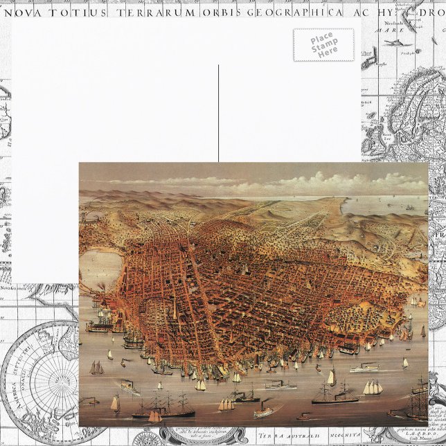 Antique Aerial Karta of San Francisco, Kalifornien Vykort (Skapare uppladdad)