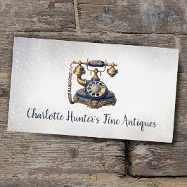 Antique-affär, vintage mobil, guld och blå visitkort