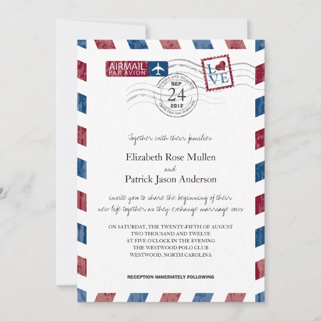 Antique Airmail bröllop - inbjudan (Framsida)