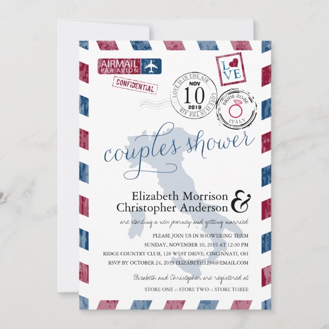 Antique Airmail Italien | Par Shower Inbjudningar (Framsida)