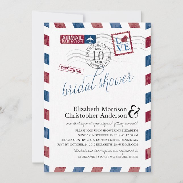 Antique Airmail Möhippa Inbjudningar (Framsida)