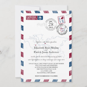 Antique Airmail New jersey och Frankrike Bröllop Inbjudningar