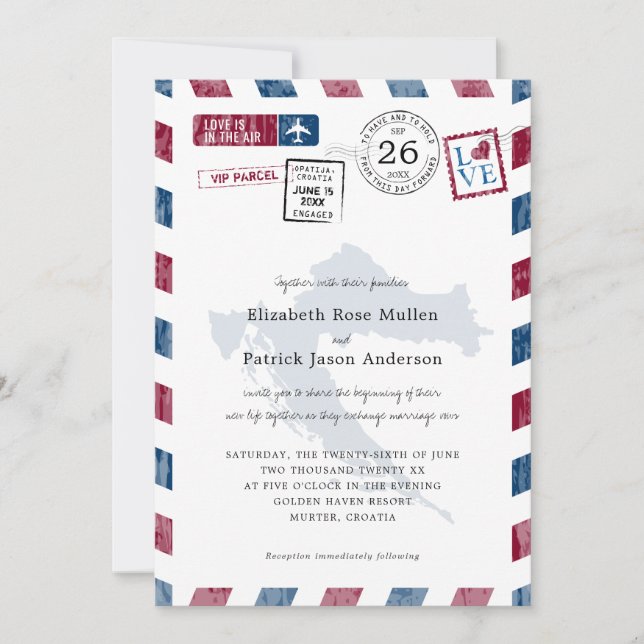 Antique Airmail Parcel till Kroatien Bröllop Inbjudningar (Framsida)