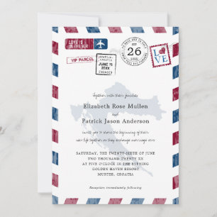 Antique Airmail Parcel till Kroatien Bröllop Inbjudningar