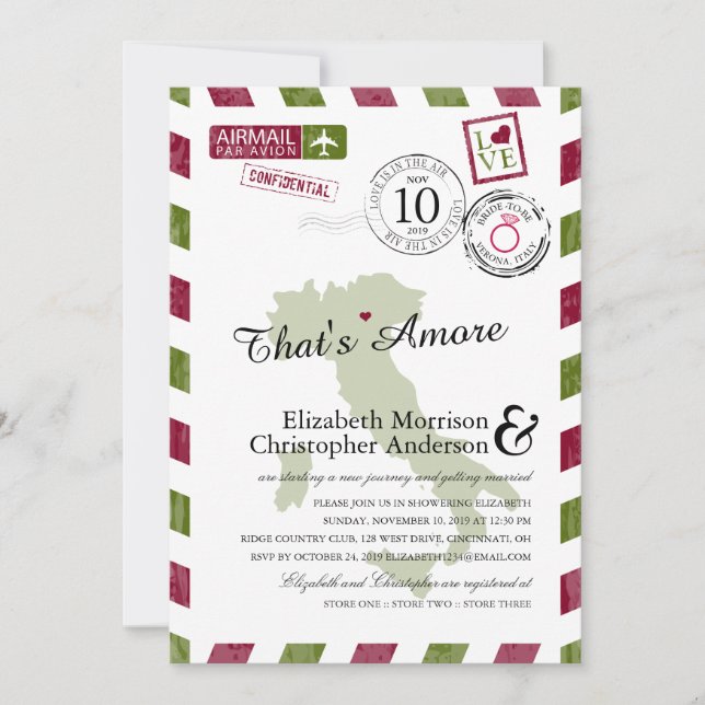 Antique Airmail Verona Italien | Möhippa Inbjudningar (Framsida)