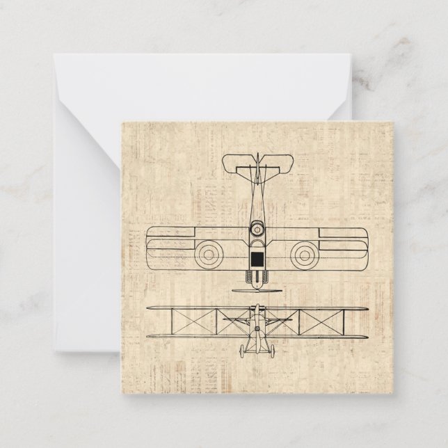 Antique Airplan Diagramme Vintage Flygplan Art Anteckningskort (Framsida)
