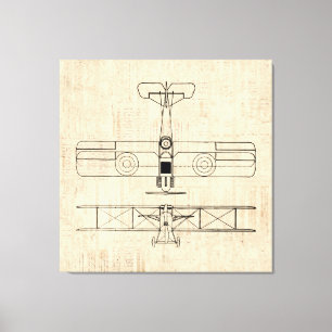 Antique Airplan Diagramme Vintage Flygplan Art Canvastryck
