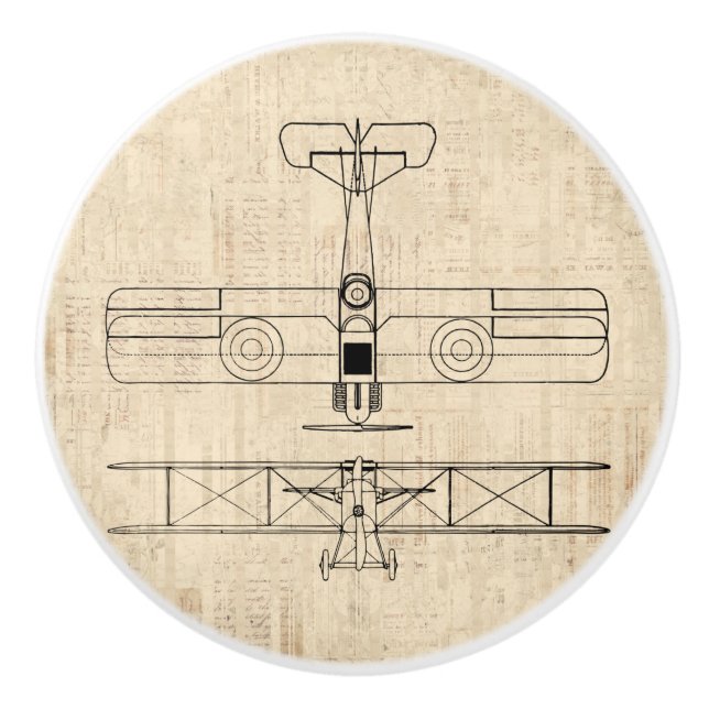 Antique Airplan Diagramme Vintage Flygplan Art Knopp (Framsidan)