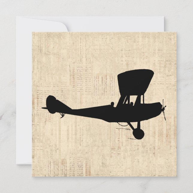 Antique Airplan Silhouette Art Inbjudningar (Framsida)