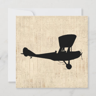 Antique Airplan Silhouette Art Inbjudningar