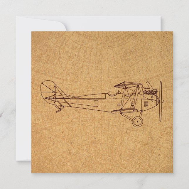 Antique Airplane Retro Classic Aviation Karta Stil Kort (Framsida)