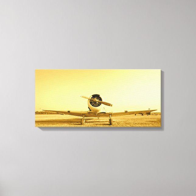 Antique Airplane Vingar Sepia Wrapped Canvas (Framsida)