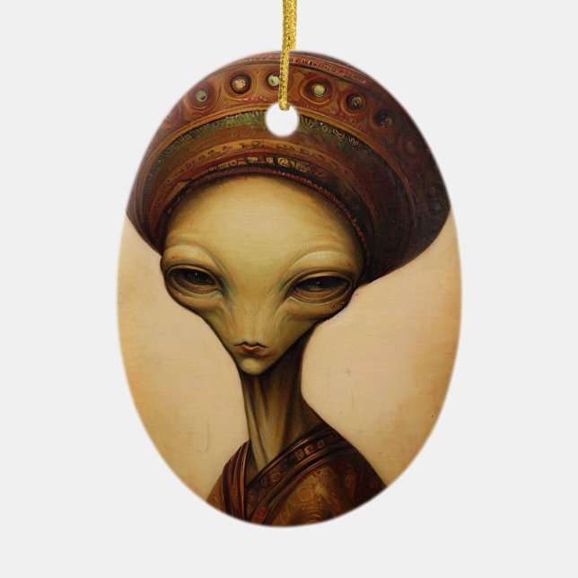 Antique Alien Porträtt Julgransprydnad Keramik (Framsidan)