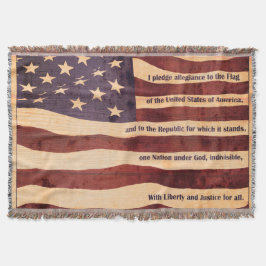Antique American Flagga with Pledge of Allegiance Filt
