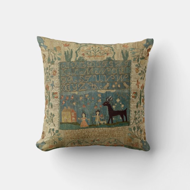 Antique American Samplers Skriv ut på 1800-talet Kudde (Framsida)