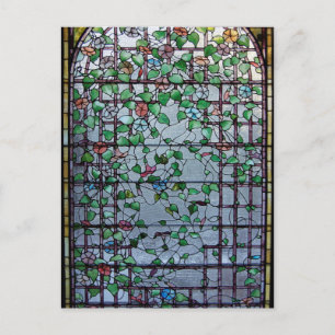 ANTIQUE AMERICAN STAINED GLAS-MORNING GLORY VINE VYKORT