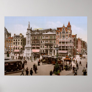 Antique Amsterdam Dam 1900, Nederländerna Poster