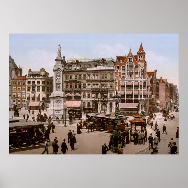 Antique Amsterdam Dam 1900, Nederländerna Poster (Framsidan)