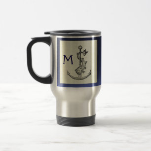 ANTIQUE ANCHOR & FISH NAUTICAL Navy Blue Monogram Resemugg