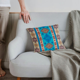 Antique Aqua Blue Blek Guld Turkiska Kilim Matta Kudde