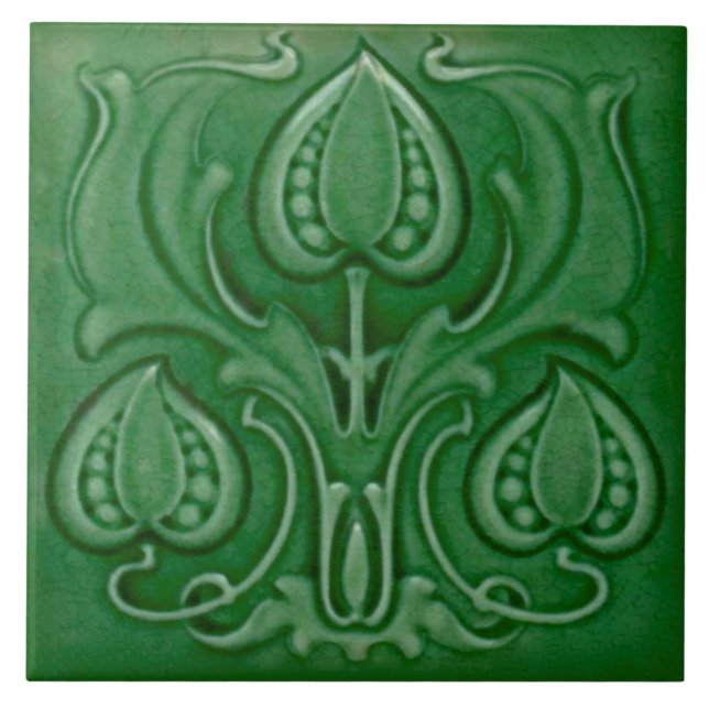 Antique Art nouveau Grönt Majolica Repro Tile Kakelplatta (Framsidan)
