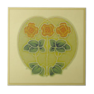 Antique Art nouveau Heart & Flowers Repro Antique Kakelplatta