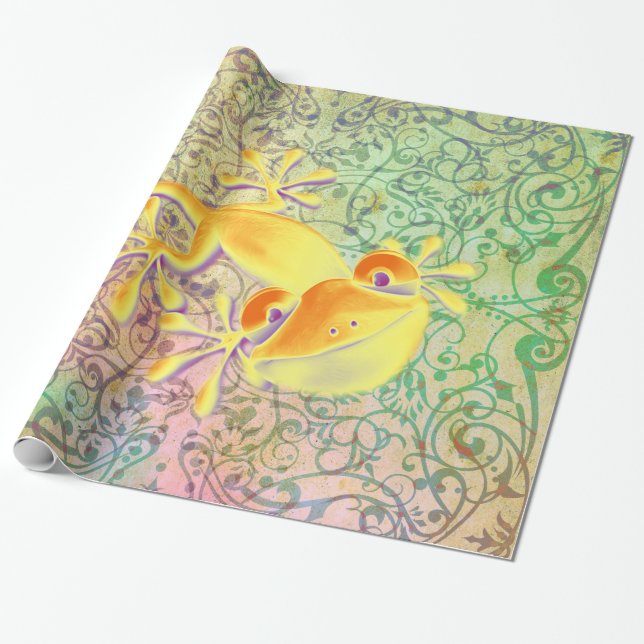 Antique ARTs Ornament Mönster + Smiling Gecko Presentpapper (Utrullad)