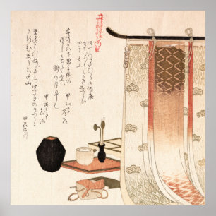 Antique Asian Japansk Dikt Wood print Incense Poster