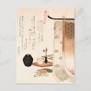 Antique Asian Japansk Dikt Wood print Incense Vykort