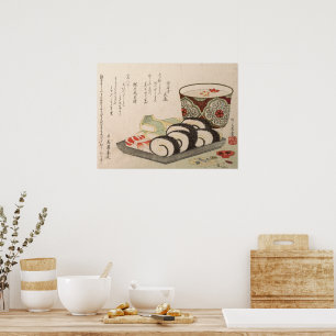 Antique Asian Japansk Dikt Wood print Sushi Sake Poster