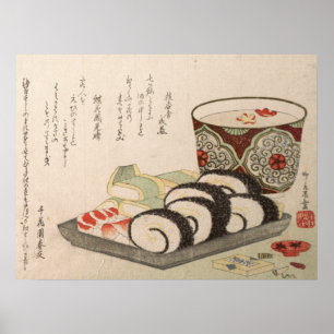 Antique Asian Japansk Dikt Wood print Sushi Sake Poster