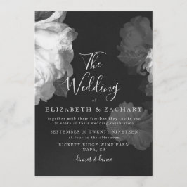 Antique B&W-Vintage Romantic Blommigt Bröllop Inbjudningar