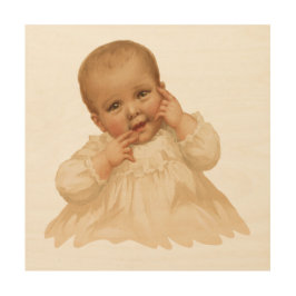 Antique Baby Bild, Wood Art Trätavla