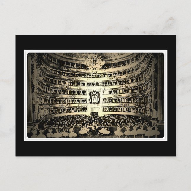 Antique ballet Scala Milan, svart och vitt foto Vykort (Framsida)