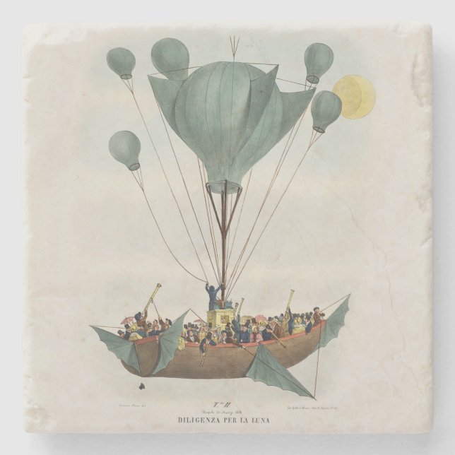 Antique Balloon Luft Frakt Artwork Underlägg Sten (Framsidan)