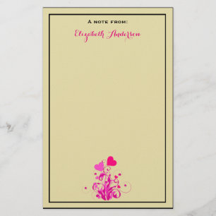 Antique beige med Rosa Decorative Hearares Brevpapper