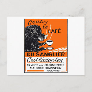 Antique Belgium Coffee Boar Advertising Vykort