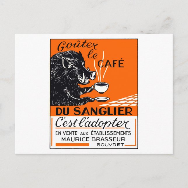 Antique Belgium Coffee Boar Advertising Vykort (Framsida)