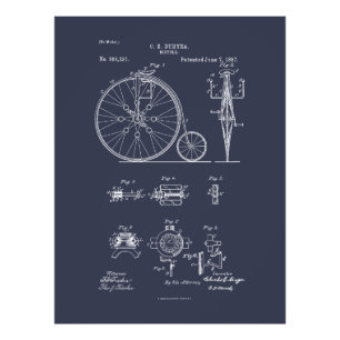 Antique Bicycle 1887 Penny Farthing Patent Tecknin Fototryck