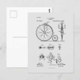 Antique Bicycle 1887 Penny Farthing Patent Tecknin Vykort