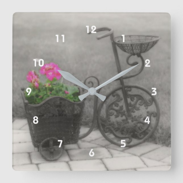 Antique Bicycle Flower Holder Fyrkantig Klocka (Framsida)