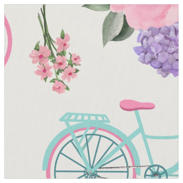 Antique Bicycles with Flowers in Basket Customique Tyg (Närbild)