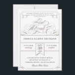Antique Biljett Vintage Bat mitzvah Inbjudningar<br><div class="desc">En formell,  elegant men roligt tematisk utformning lånar inslag från en vintage-anslutning till biljett. Fransk grått i stället för svart ge är det en modernare känsla. Välj papper typ,  klippa ut och ändra färg efter behov.</div>